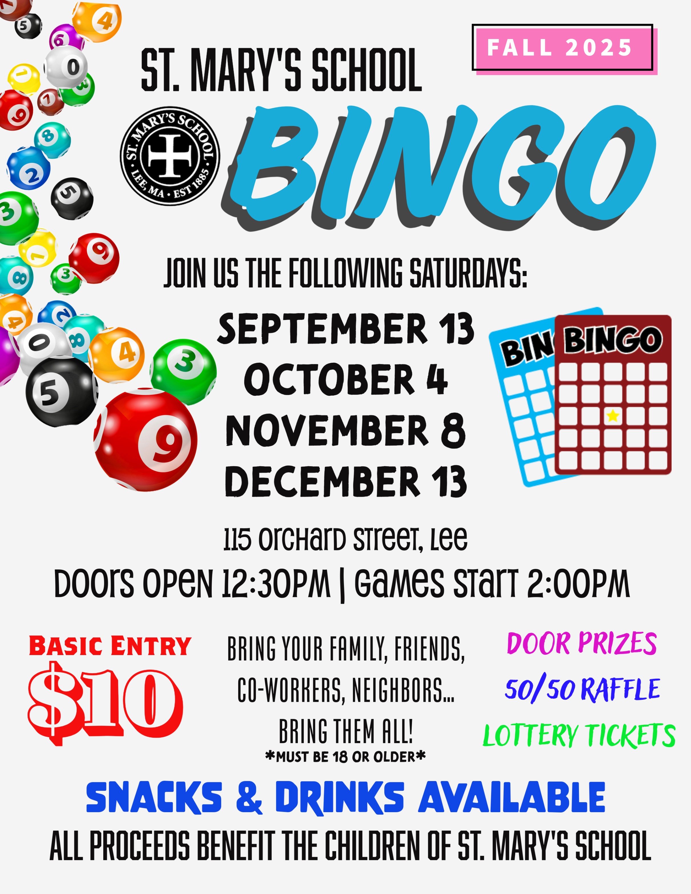 Fall Bingo Schedule!